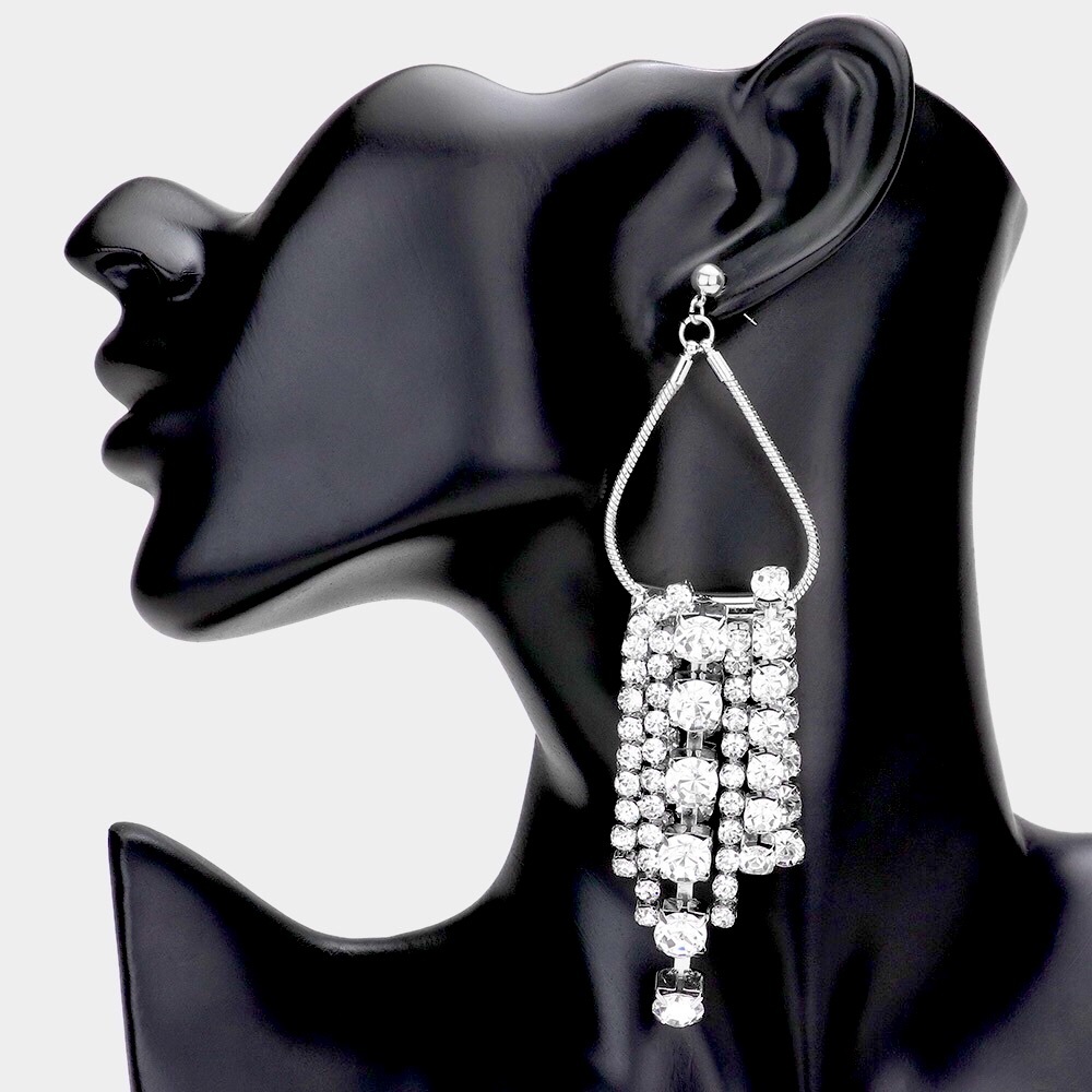 Open Metal Fringe Dangle Evening Statement Earrings